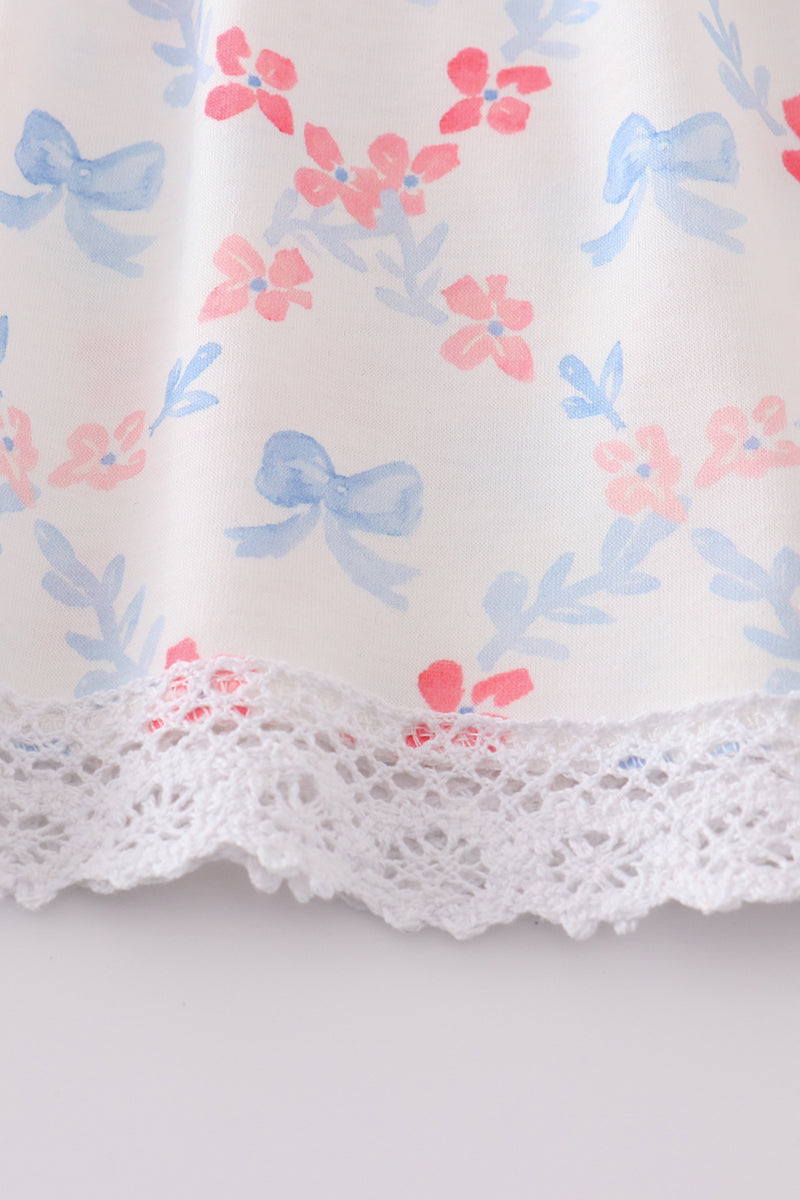 Blue bow lattice print set - Cloudling Kids Clothing