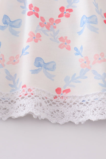 Blue bow lattice print set - Cloudling Kids Clothing