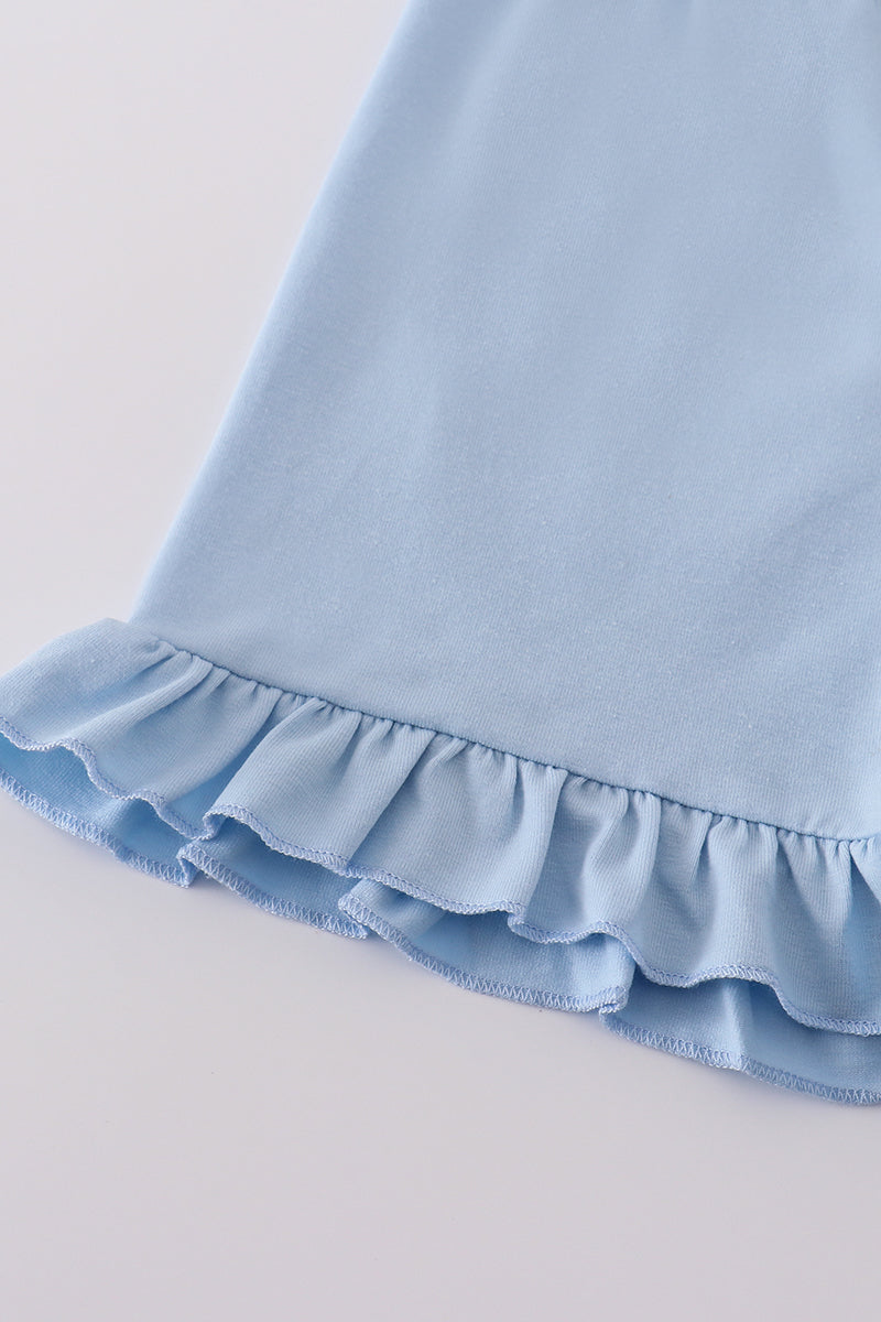 Blue bow lattice print set - Cloudling Kids Clothing