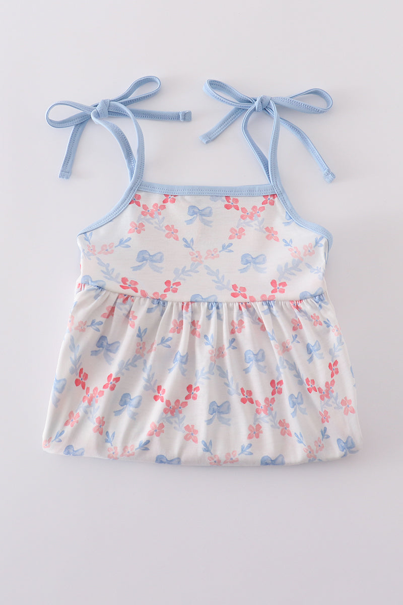 Blue bow lattice print set - Cloudling Kids Clothing