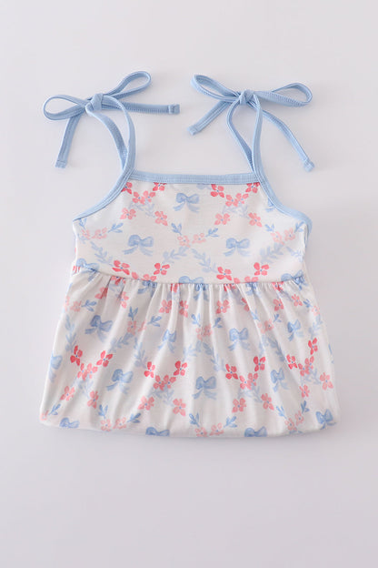 Blue bow lattice print set - Cloudling Kids Clothing