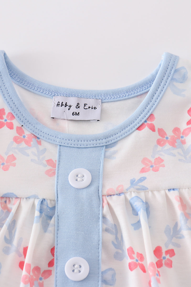 Blue bow lattice print  bloomer set - Cloudling Kids Clothing