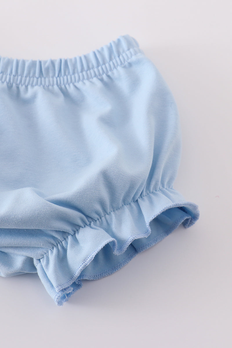 Blue bow lattice print  bloomer set - Cloudling Kids Clothing