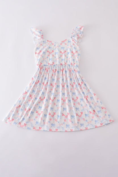Blue bow lattice print  mom&me dress - Cloudling Kids Clothing