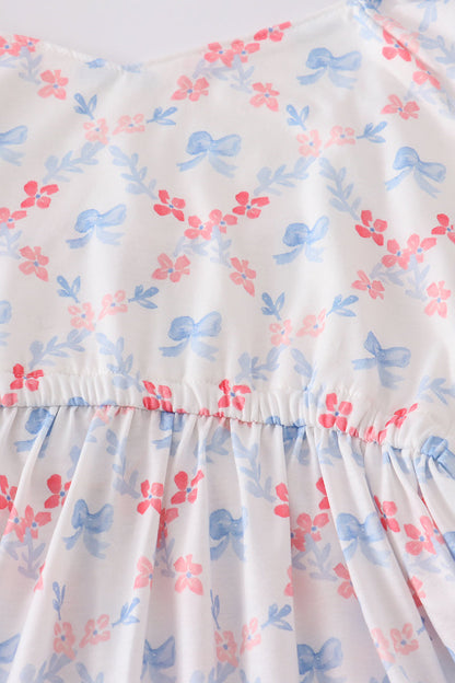 Blue bow lattice print  mom&me dress - Cloudling Kids Clothing