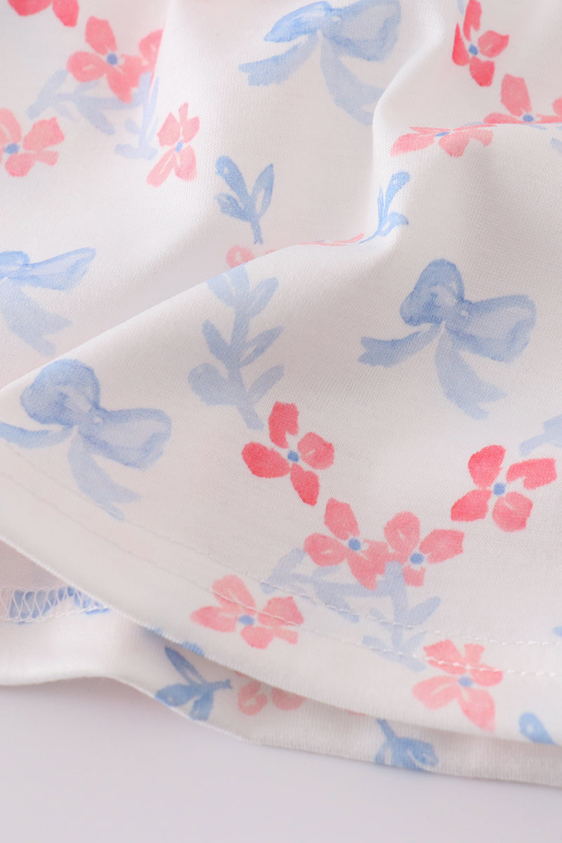 Blue bow lattice print  mom&me dress - Cloudling Kids Clothing