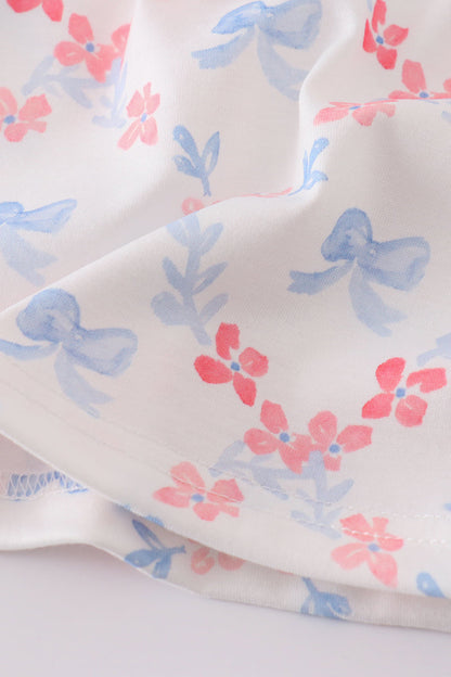 Blue bow lattice print  mom&me dress - Cloudling Kids Clothing