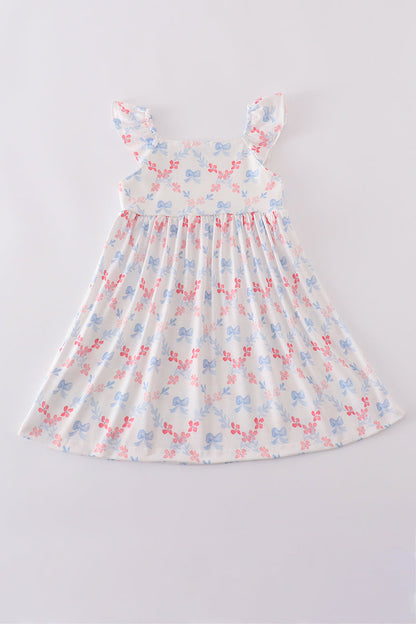 Blue bow lattice print  mom&me dress - Cloudling Kids Clothing