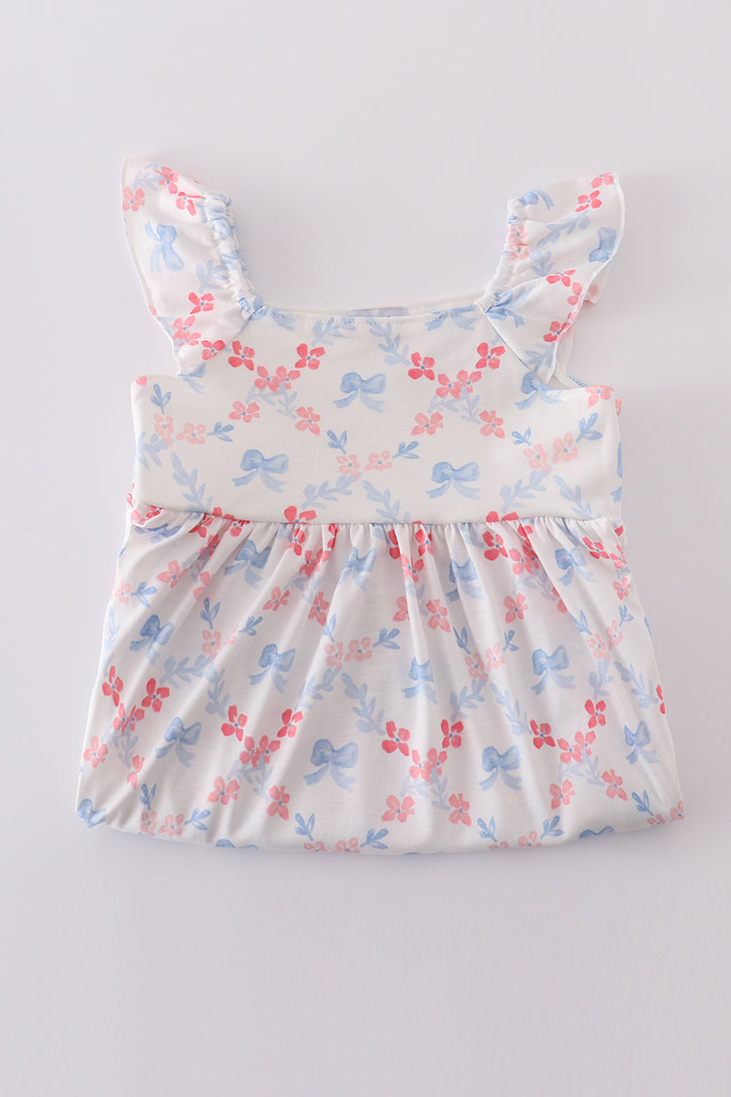 Blue bow lattice print  mom&me dress - Cloudling Kids Clothing