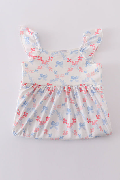 Blue bow lattice print  mom&me dress - Cloudling Kids Clothing