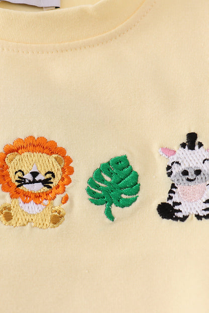 Yellow stripe animal embroidery smocked bloomer set - Cloudling Kids Clothing