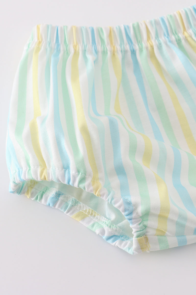 Yellow stripe animal embroidery smocked bloomer set - Cloudling Kids Clothing