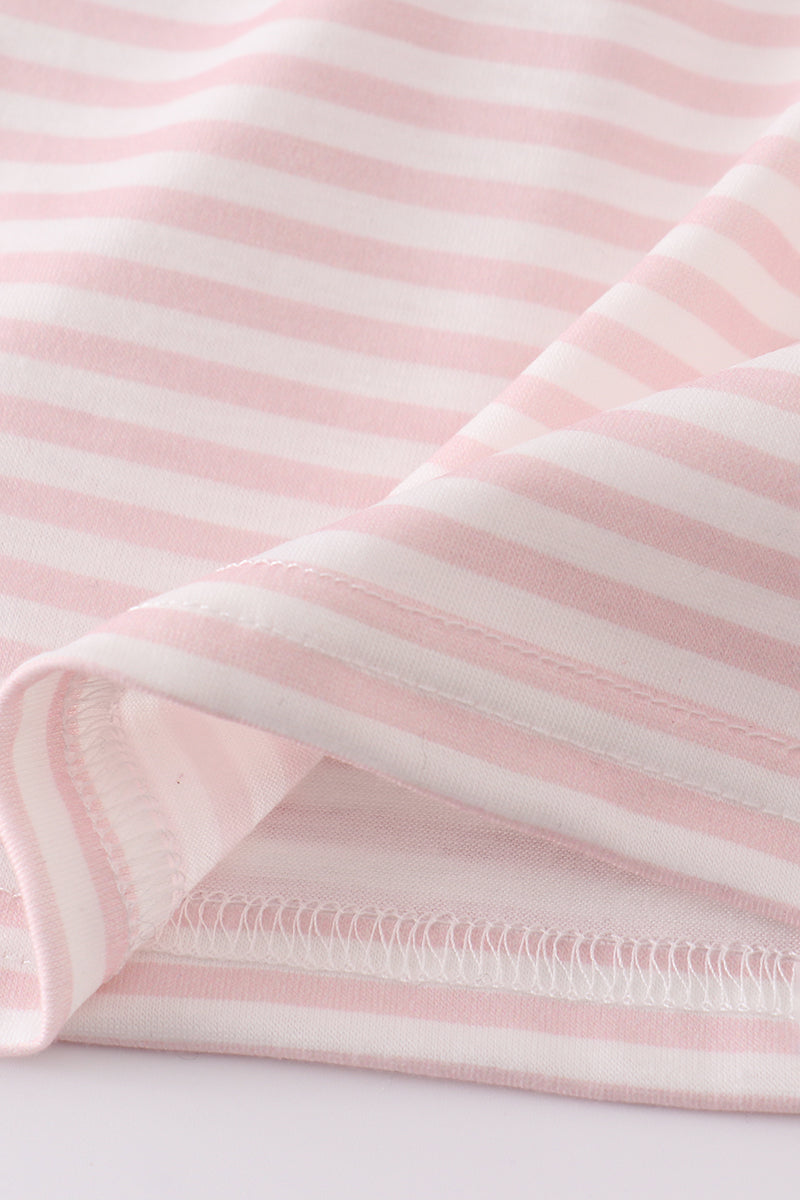 Pink stripe animal embroidery smocked set - Cloudling Kids Clothing