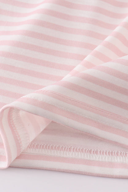Pink stripe animal embroidery smocked set - Cloudling Kids Clothing