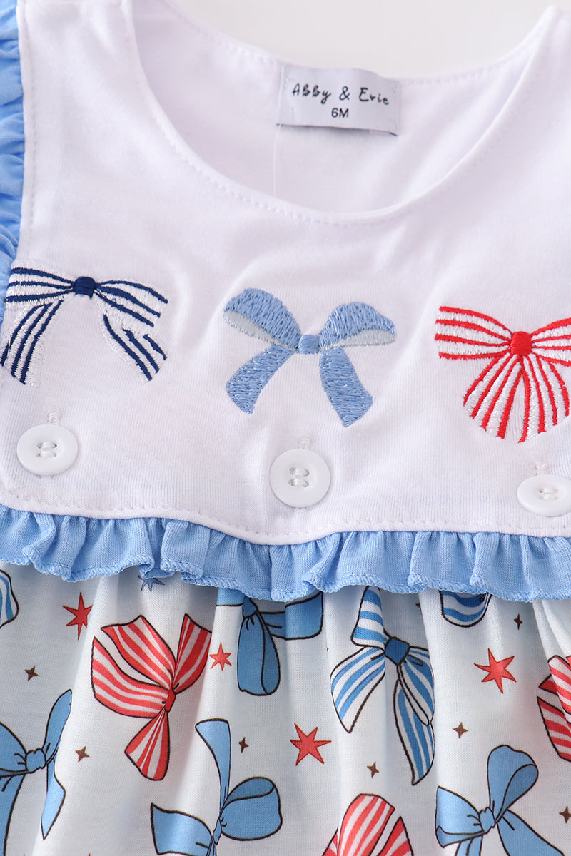 Bow trellis print embroidery ruffle bloomer set - Cloudling Kids Clothing