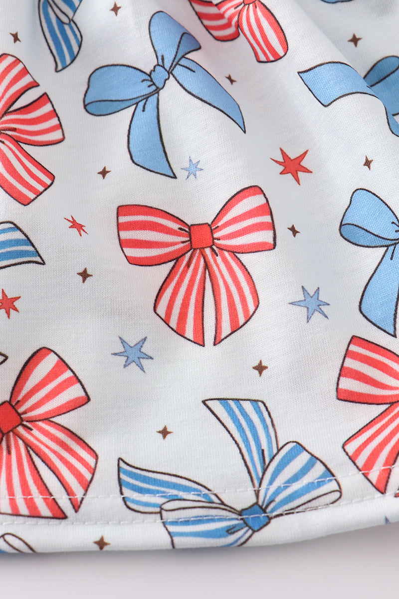 Bow trellis print embroidery ruffle bloomer set - Cloudling Kids Clothing