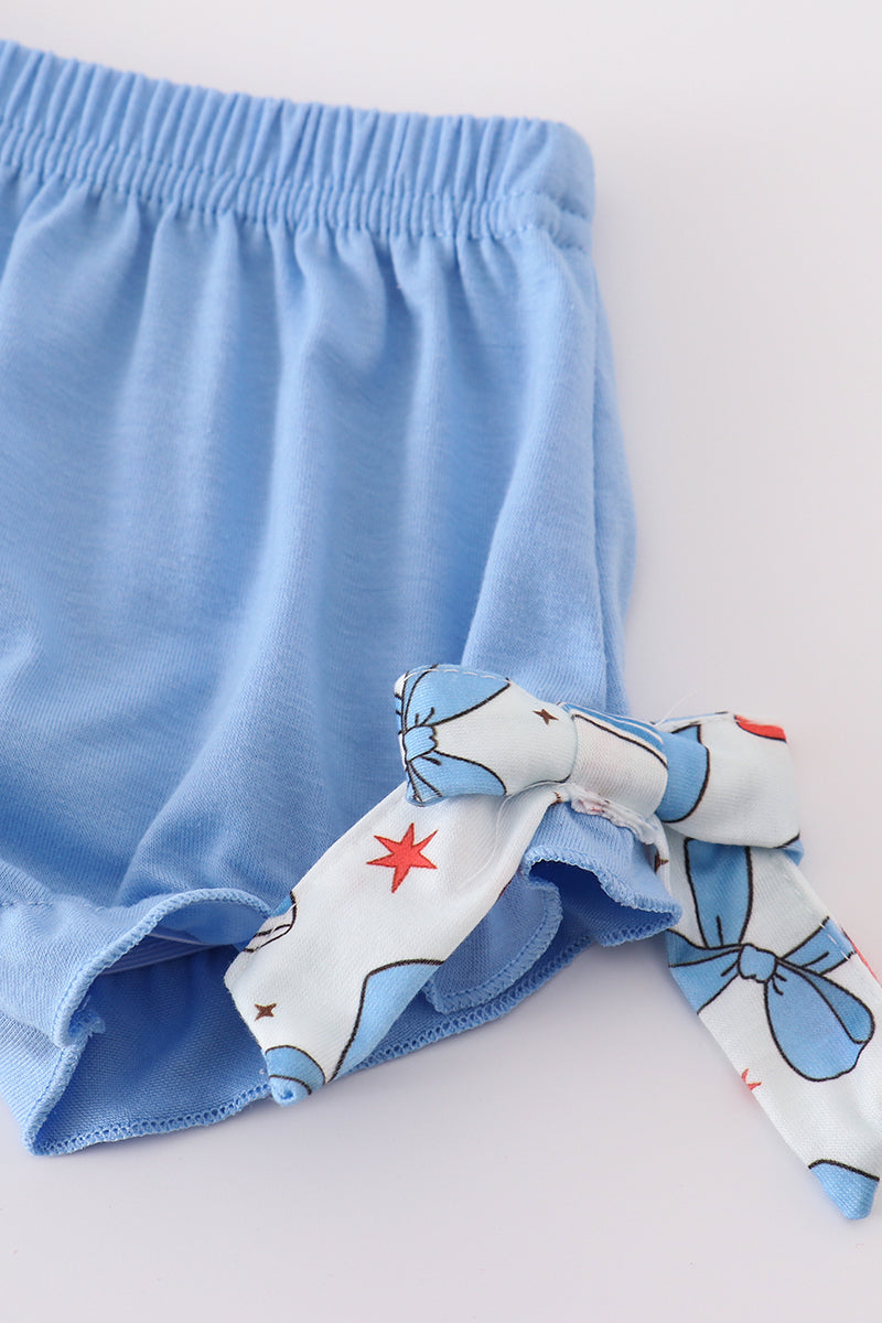 Bow trellis print embroidery ruffle bloomer set - Cloudling Kids Clothing