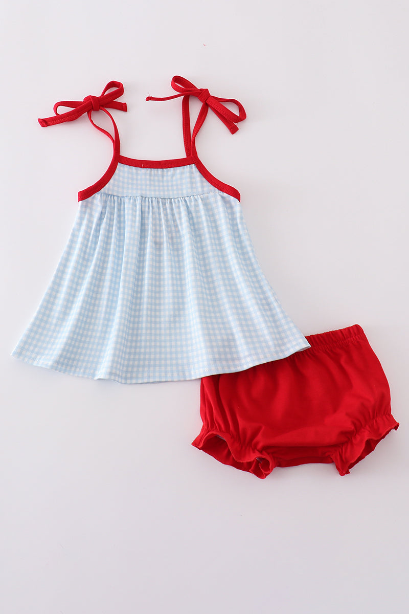 Gingham star embroidery bloomer set - Cloudling Kids Clothing