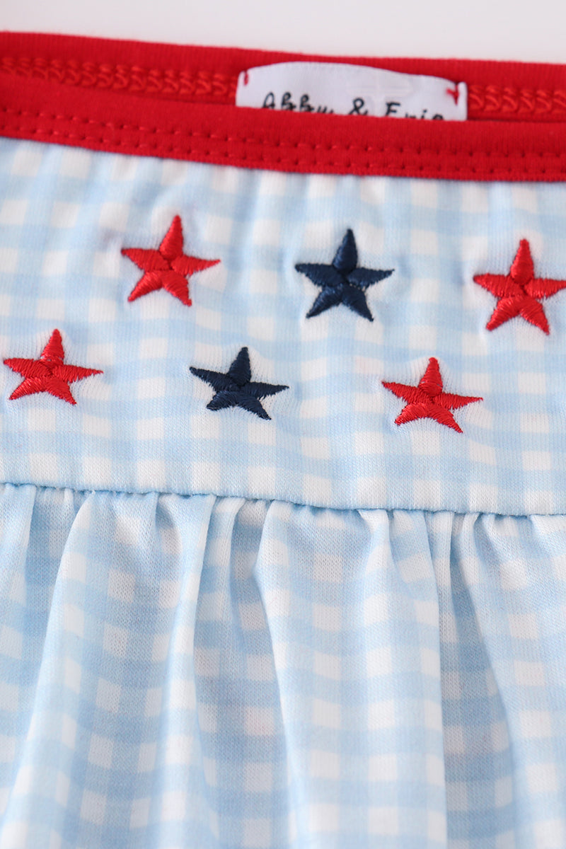 Gingham star embroidery bloomer set - Cloudling Kids Clothing