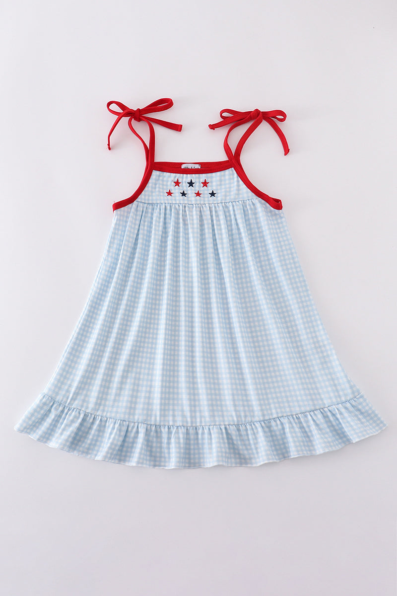 Gingham star embroidery dress - Cloudling Kids Clothing