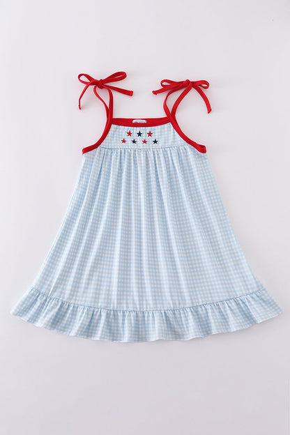 Gingham star embroidery dress - Cloudling Kids Clothing