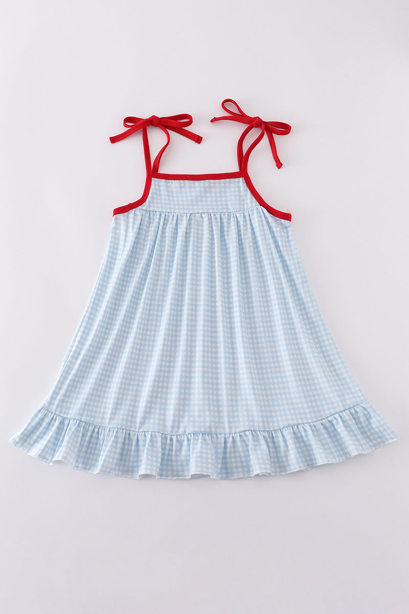 Gingham star embroidery dress - Cloudling Kids Clothing