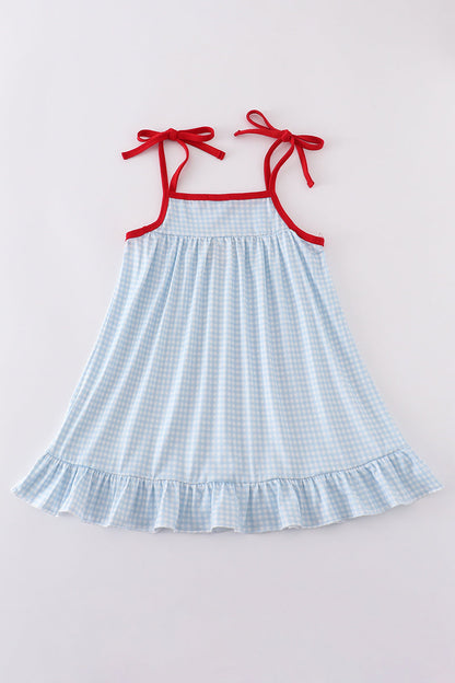 Gingham star embroidery dress - Cloudling Kids Clothing
