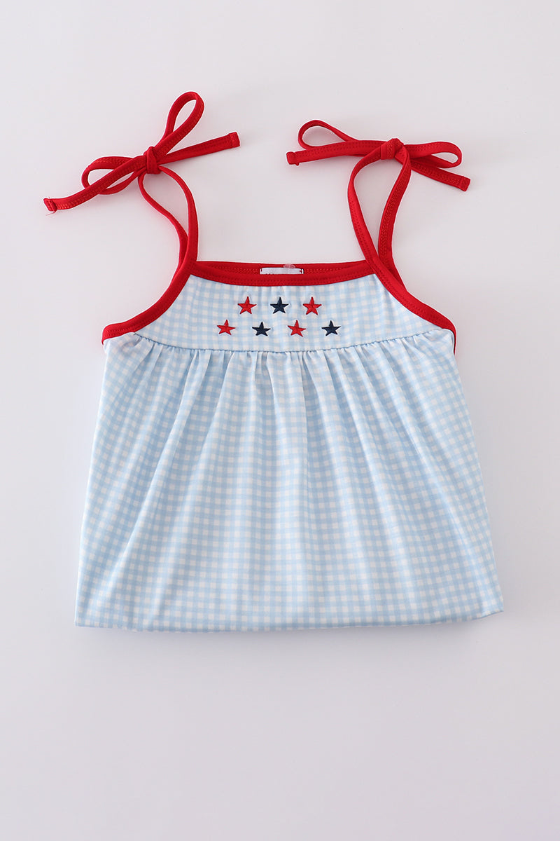 Gingham star embroidery dress - Cloudling Kids Clothing