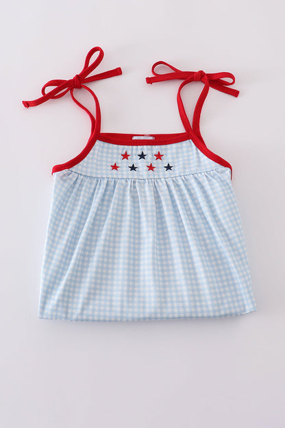 Gingham star embroidery dress - Cloudling Kids Clothing
