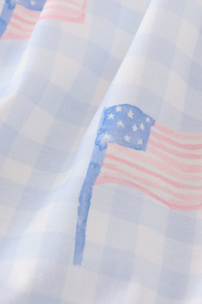 Blue flag embroidery smocked gingham bloomer set