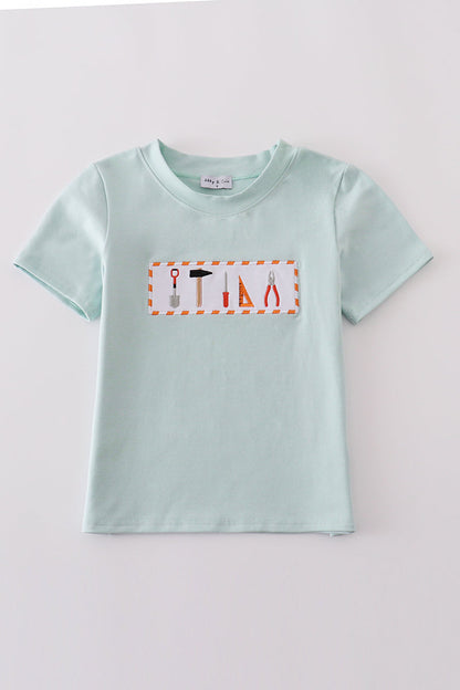 Blue tool embroidery top - Cloudling Kids Clothing