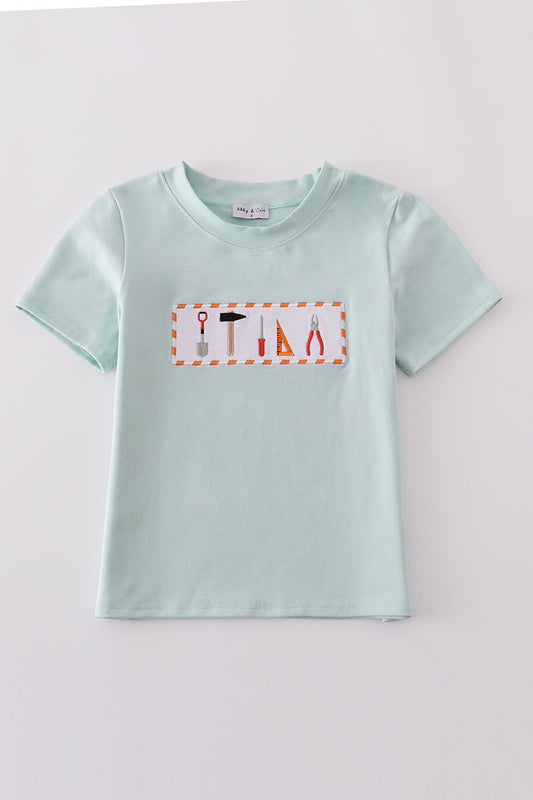 Blue tool embroidery top - Cloudling Kids Clothing