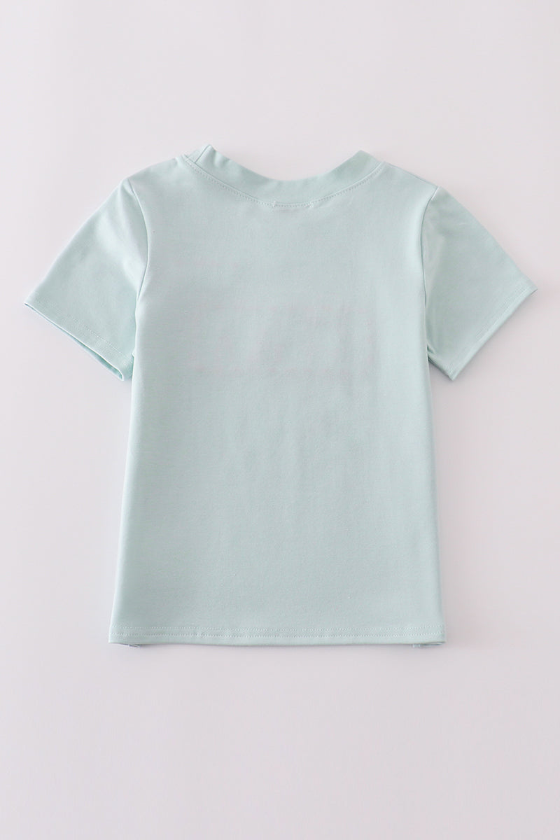 Blue tool embroidery top - Cloudling Kids Clothing