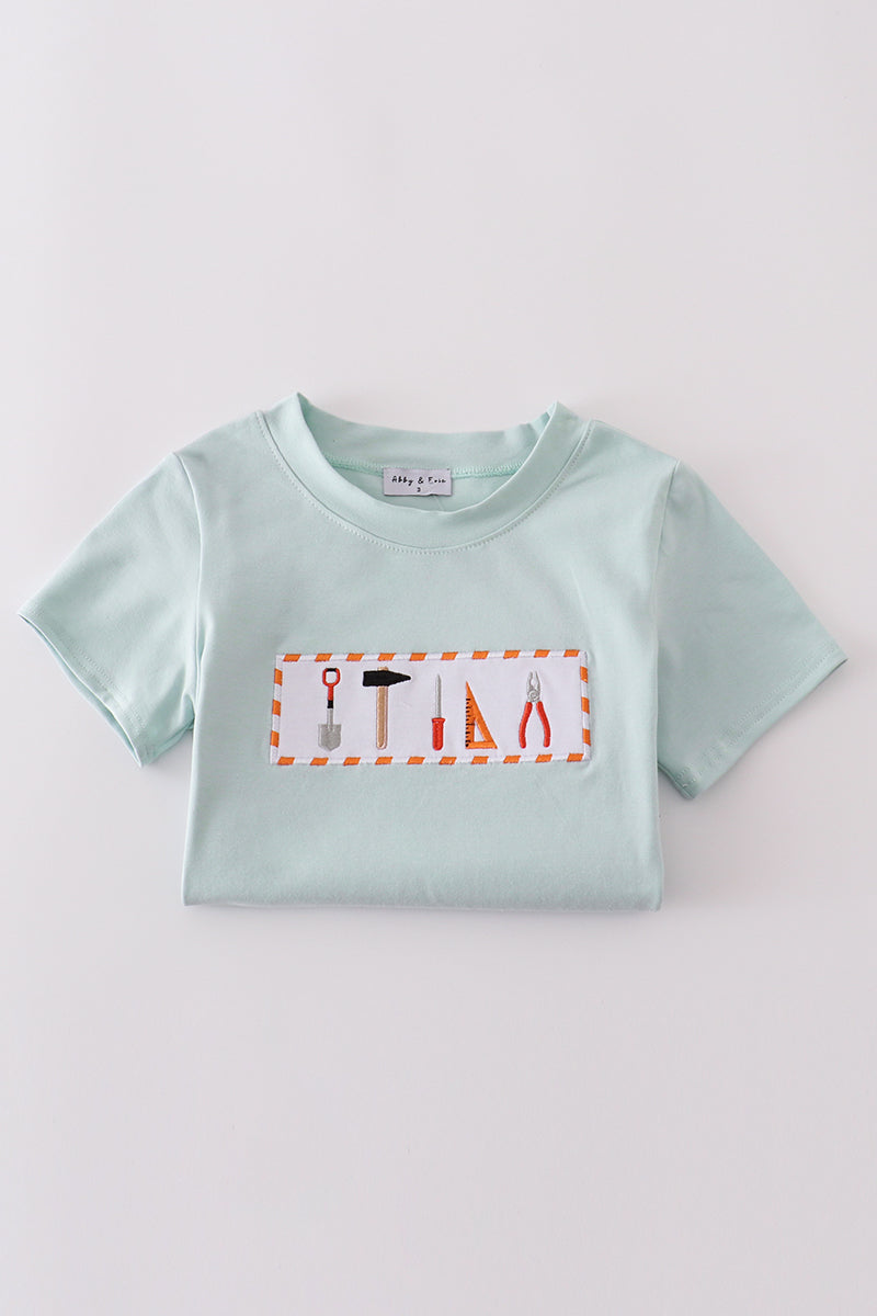 Blue tool embroidery top - Cloudling Kids Clothing