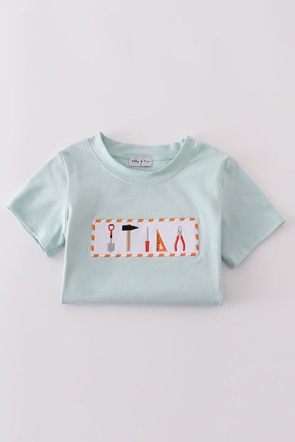 Blue tool embroidery top - Cloudling Kids Clothing