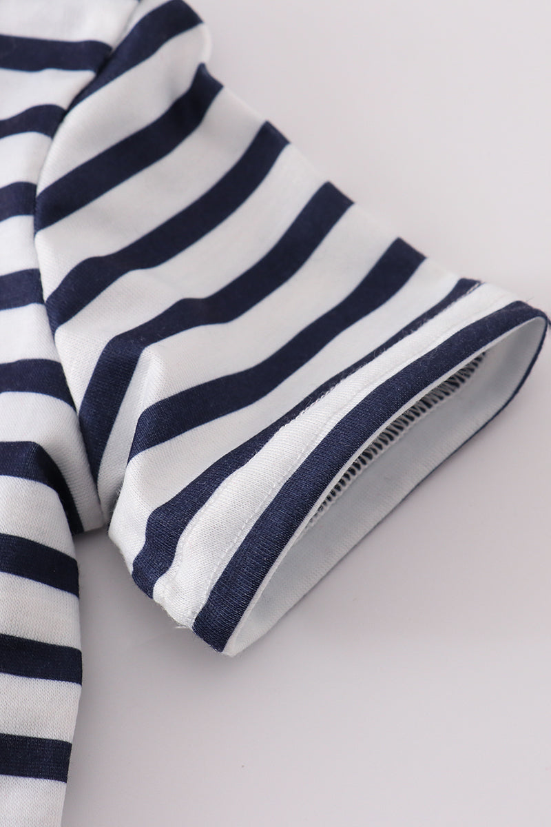Blue stripe cake embroidery top - Cloudling Kids Clothing