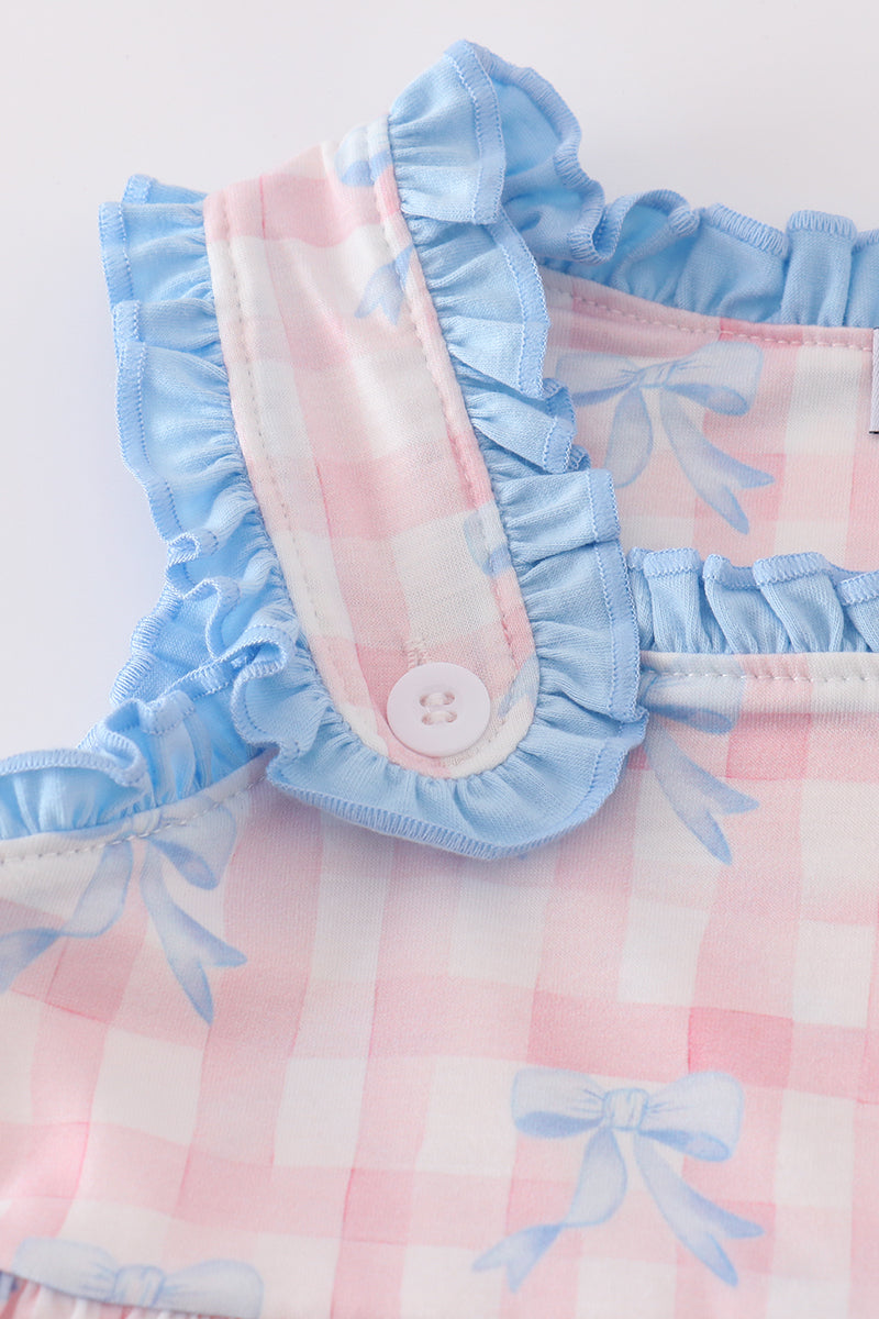 Pink plaid bow print gingham dress - Cloudling Kids Clothing