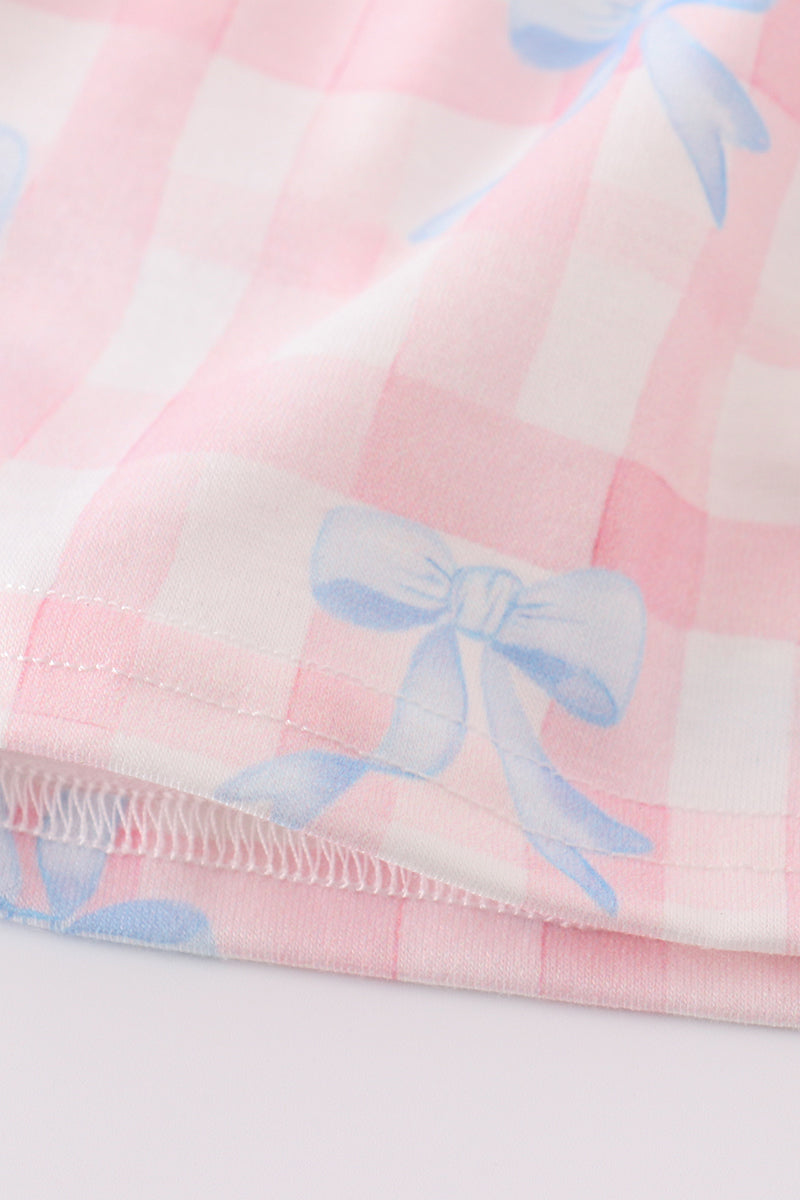 Pink plaid bow print gingham dress - Cloudling Kids Clothing
