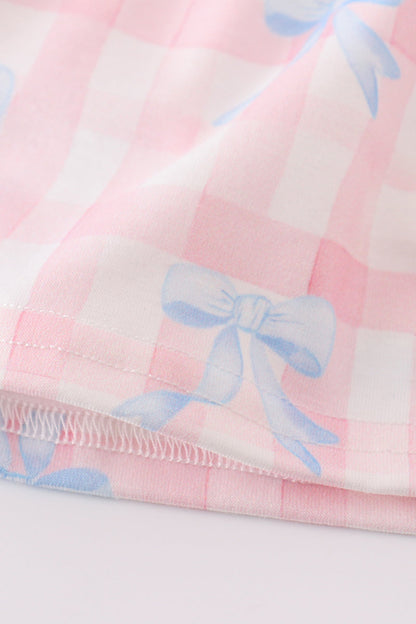 Pink plaid bow print gingham dress - Cloudling Kids Clothing