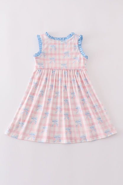 Pink plaid bow print gingham dress - Cloudling Kids Clothing