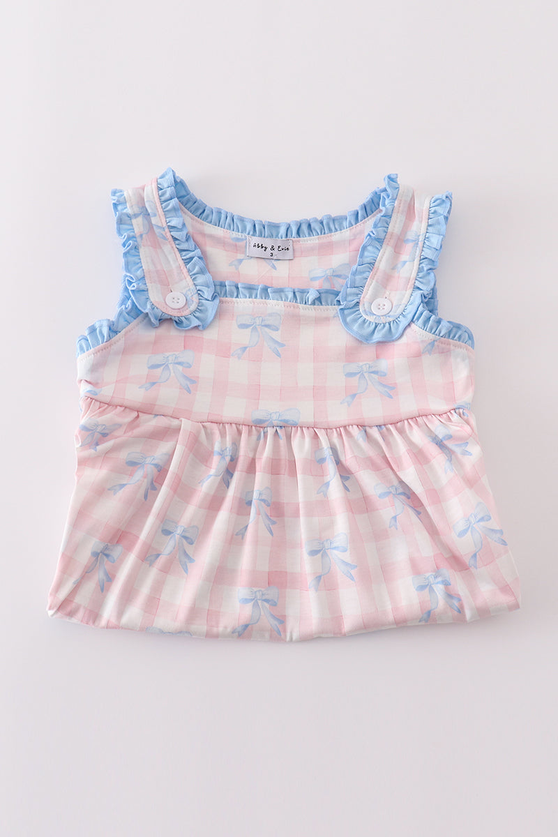 Pink plaid bow print gingham dress - Cloudling Kids Clothing