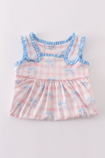 Pink plaid bow print gingham dress - Cloudling Kids Clothing