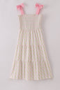 Pink lemon print bow smocked tiered mom&me dress