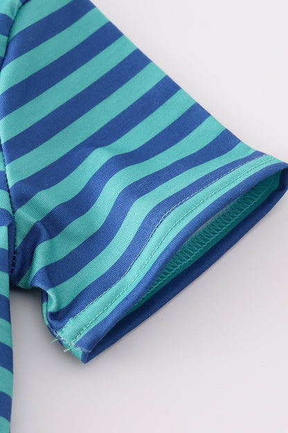 Teal stripe excavator applique top - Cloudling Kids Clothing