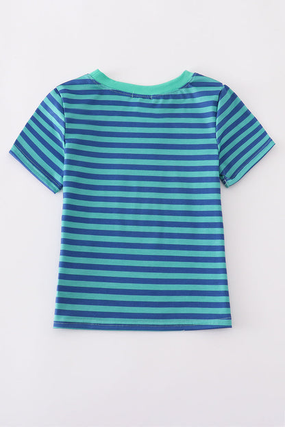 Teal stripe excavator applique top - Cloudling Kids Clothing