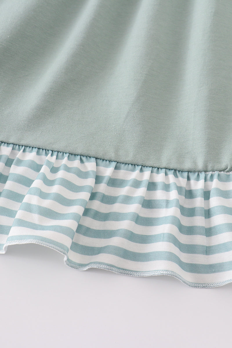 Sage stripe flutter trim ruffle dress - Cloudling Kids Clothing