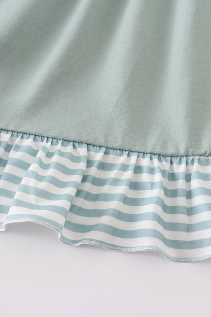 Sage stripe flutter trim ruffle dress - Cloudling Kids Clothing