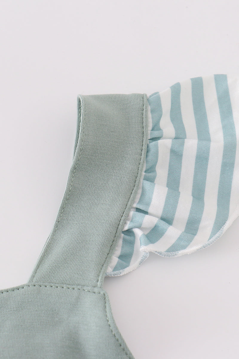 Sage stripe flutter trim ruffle dress - Cloudling Kids Clothing