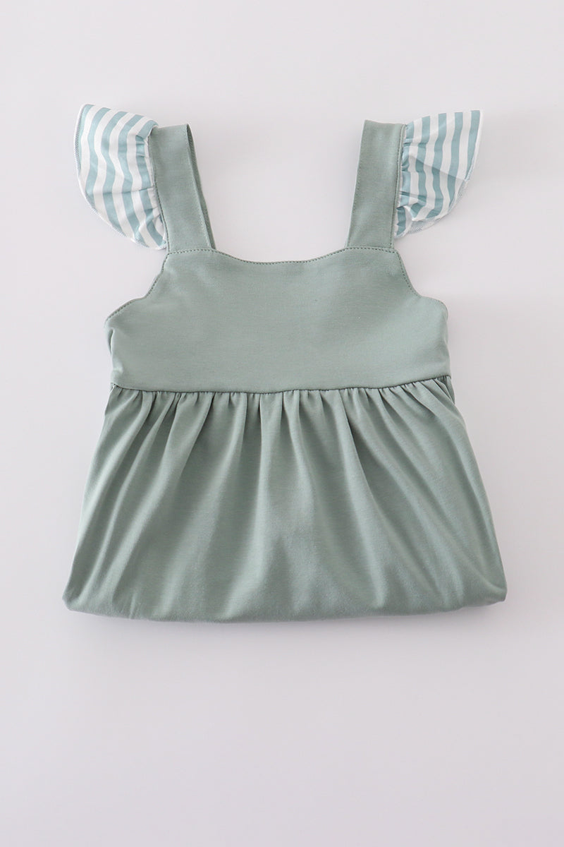Sage stripe flutter trim ruffle dress - Cloudling Kids Clothing