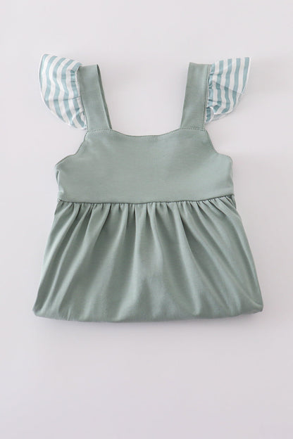 Sage stripe flutter trim ruffle dress - Cloudling Kids Clothing
